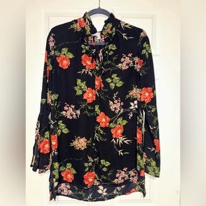 Fever Floral Black Blouse with Red and Green Accents